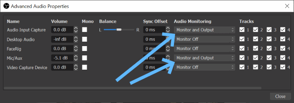 OBS Audio Channel Monitor Settings