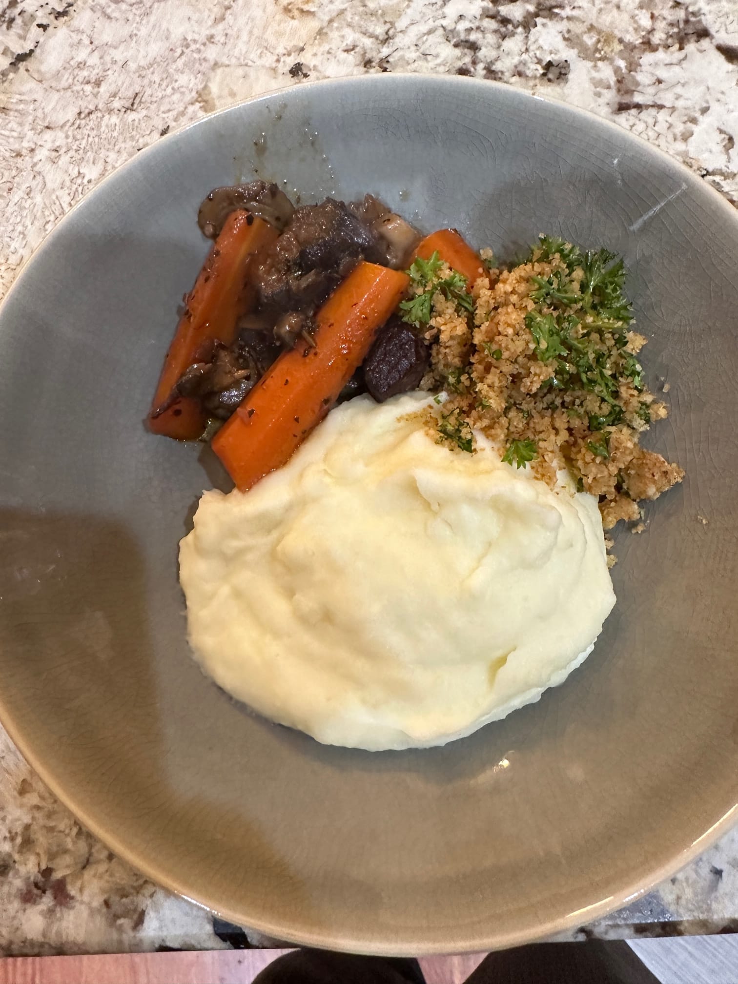 Final version of Beef Short Rib Bourguignon With Garlicky Panko Gremolata