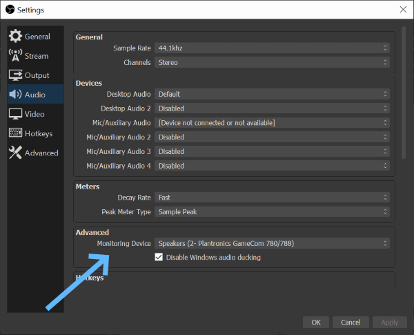 OBS Audio Settings Image